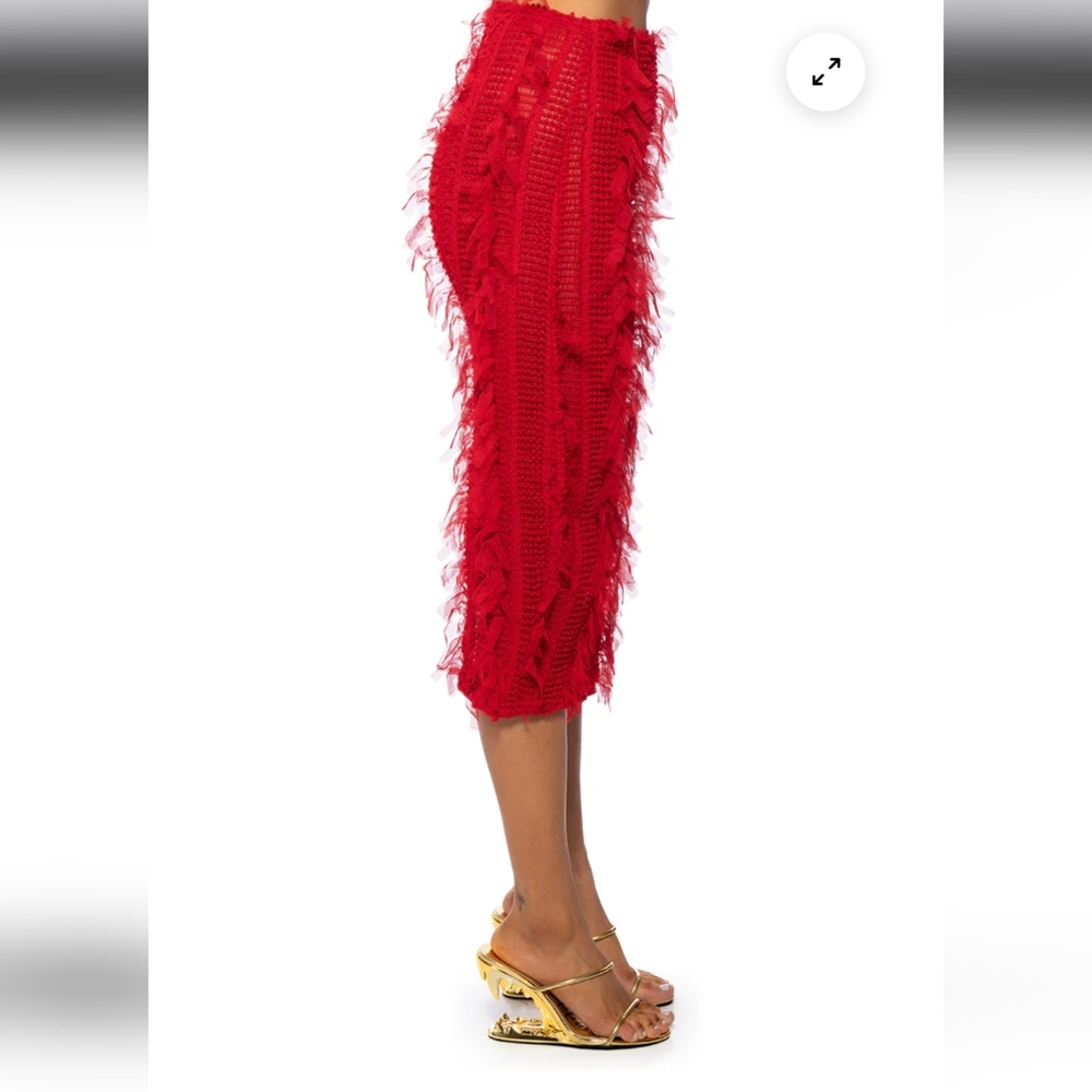 AKIRA Vibrant Red Mesh Midi Skirt - Picture 3 of 4